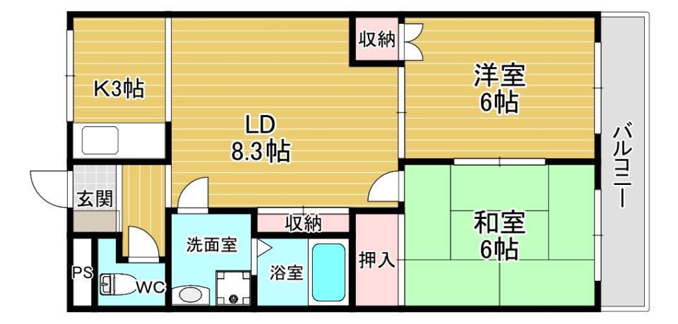 グレイスヴィラ(2LDK/2階)の間取り写真