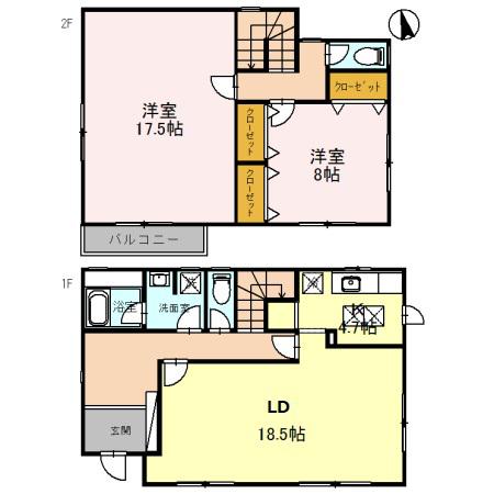 近鉄京都線 高の原駅 バス乗車時間：7分 精華桜ヶ丘二丁目バス停で下車 徒歩4分 2階建 築36年(2LDK)の間取り写真