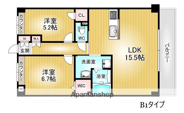 GREENSAM OKUBO(2LDK/6階)の間取り写真