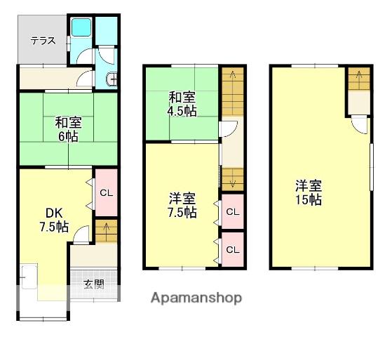 近鉄京都線 小倉駅(京都) 徒歩5分 3階建 築59年(4DK)の間取り写真