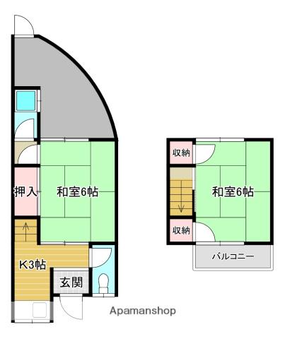 奈良線 宇治駅(ＪＲ) 徒歩11分 2階建 築58年(2K/1階)の間取り写真