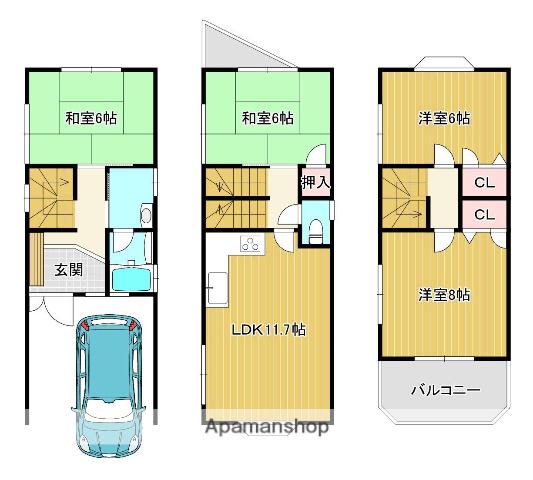 近鉄京都線 小倉駅(京都) 徒歩7分 3階建 築30年(4LDK)の間取り写真