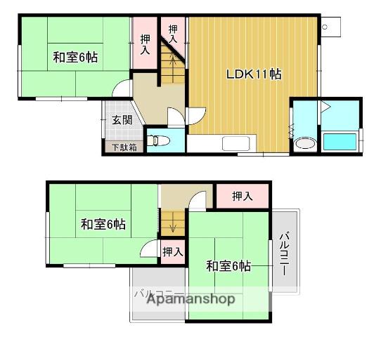 近鉄京都線 久津川駅 徒歩10分 2階建 築51年(3LDK)の間取り写真
