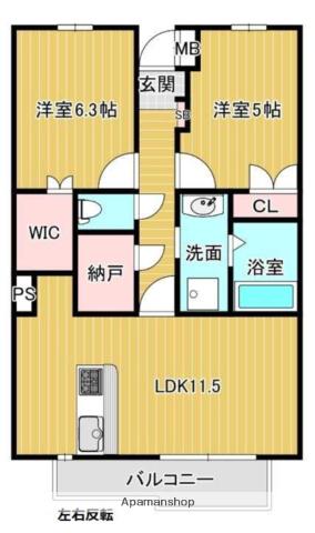 木津南パークサイドヴィレッヂ(2LDK/3階)の間取り写真