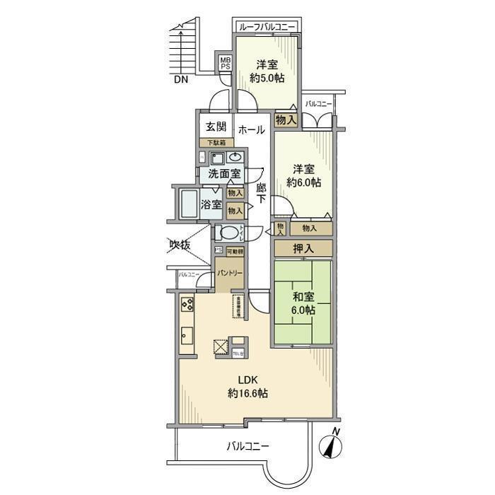 高の原アーバンコンフォートH棟(3LDK/2階)の間取り写真