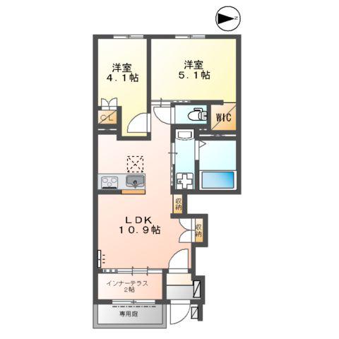 城陽市寺田アパート(2LDK/1階)の間取り写真