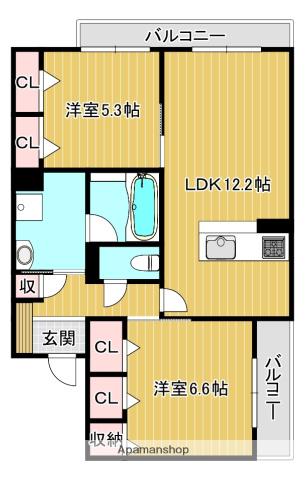 ミラーエステート イーストビル(2LDK/2階)の間取り写真