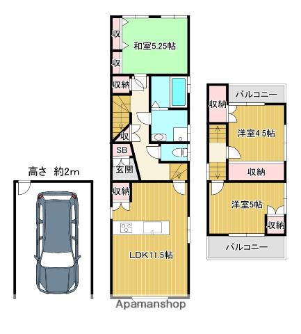 近鉄京都線 久津川駅 徒歩9分 2階建 築51年(3LDK)の間取り写真