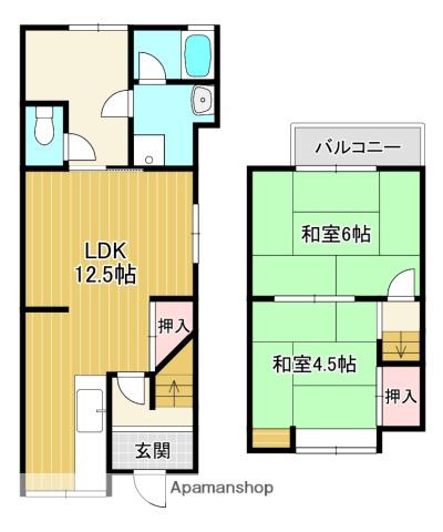 近鉄京都線 小倉駅(京都) 徒歩11分 2階建 築41年(2LDK)の間取り写真