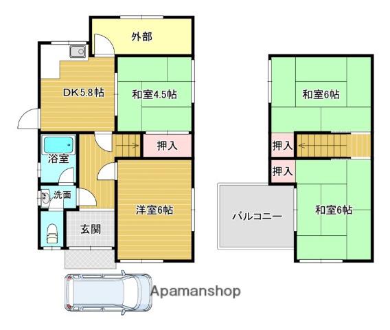 関西本線 木津駅(京都) 徒歩10分 2階建 築54年(4K)の間取り写真