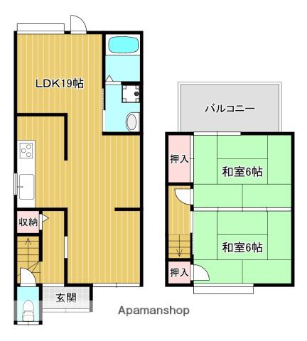 近鉄京都線 久津川駅 徒歩12分 2階建 築58年(2LDK)の間取り写真