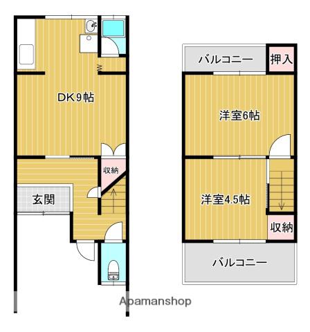 近鉄京都線 富野荘駅 徒歩6分 2階建 築61年(2DK)の間取り写真