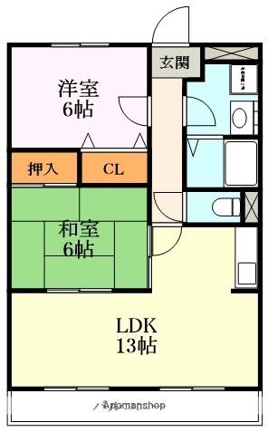 グランシャリオ宇治Ⅱ(2LDK/1階)の間取り写真