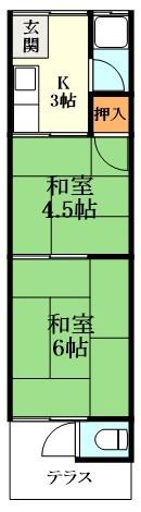 上田 平屋建(2K/1階)の間取り写真