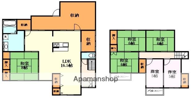 近鉄京都線 寺田駅(京都) 徒歩4分 2階建 築31年(6LDK)の間取り写真