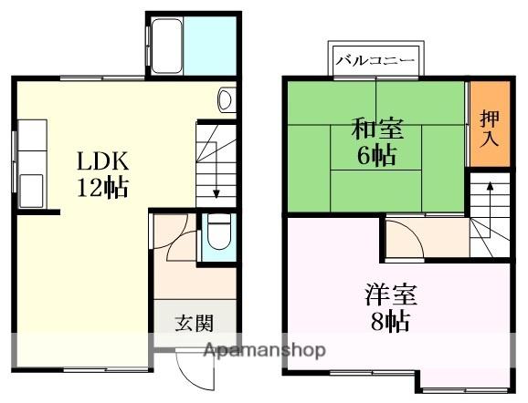 奈良線 城陽駅 徒歩10分 2階建 築52年(2LDK)の間取り写真
