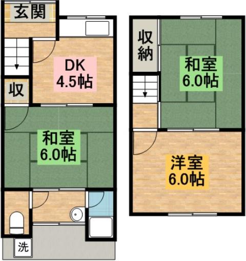 近鉄京都線 伊勢田駅 徒歩7分 2階建 築36年(3K)の間取り写真