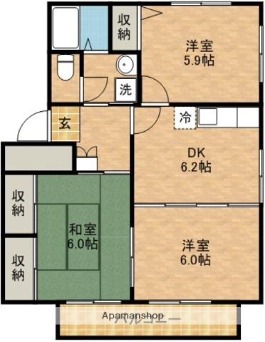 ウエストサイドタウン(3DK/2階)の間取り写真