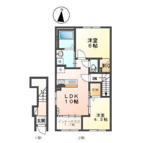 ARIETTA HARADANI(2LDK/2階)の間取り写真