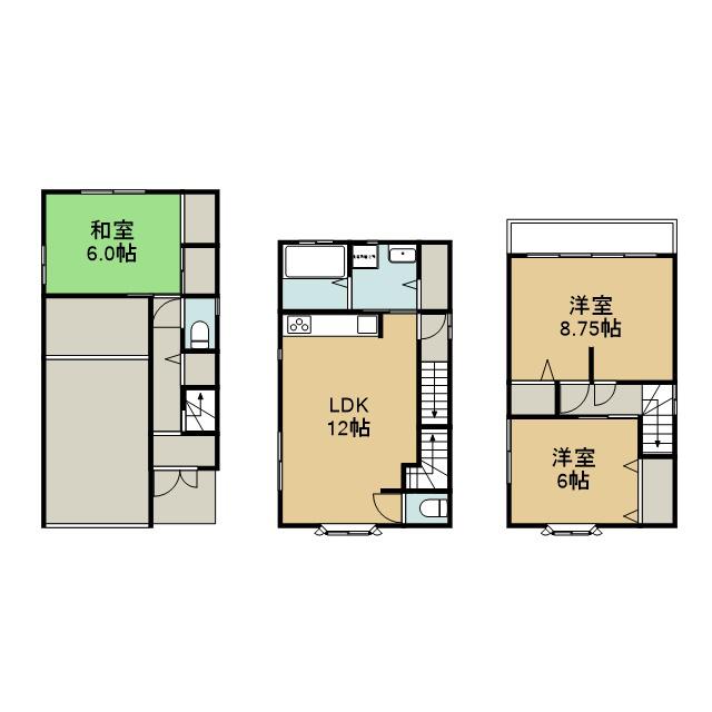 京福北野線 北野白梅町駅 徒歩4分 3階建 築29年(3LDK)の間取り写真
