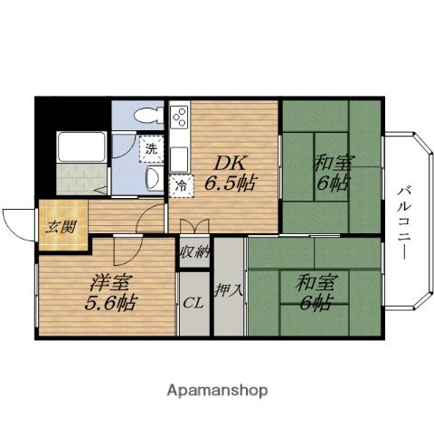 グリースシャトー桃山台(3DK/6階)の間取り写真