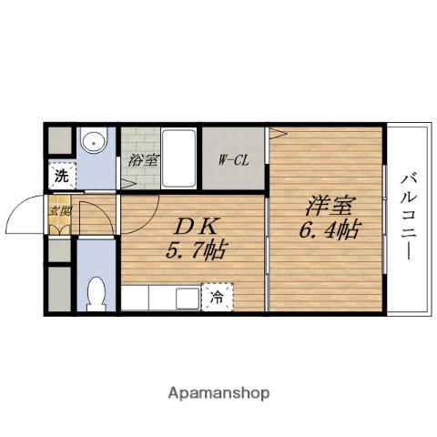 ベルデュール楓(1DK/3階)の間取り写真