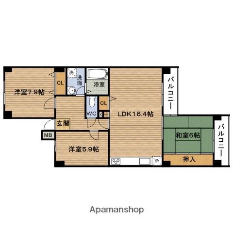URBAN PARK緑地公園(3LDK/4階)の間取り写真