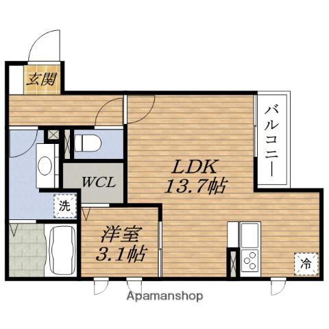 CUORE(1LDK/3階)の間取り写真