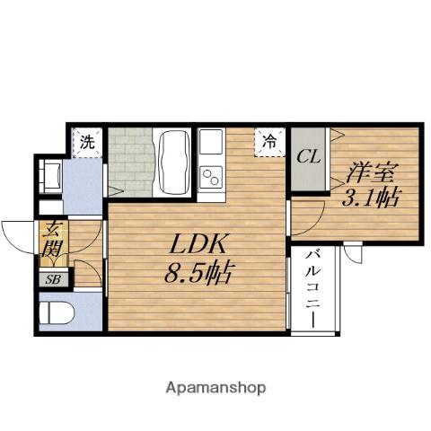 アヴェニール蛍池南町(1LDK/3階)の間取り写真