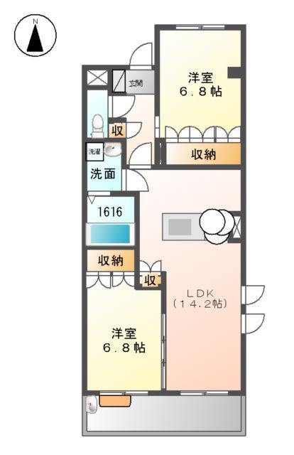 URBAN HILLS SAITO 2(2LDK/1階)の間取り写真
