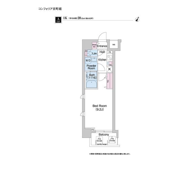 コンフォリア京町堀(1K/3階)の間取り写真