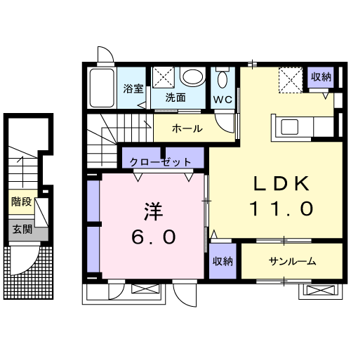 リアーレ丑寅(1LDK/2階)の間取り写真