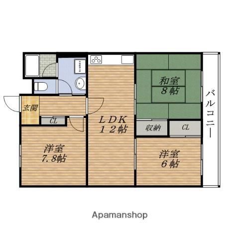 アパルトマン北千里(3LDK/7階)の間取り写真