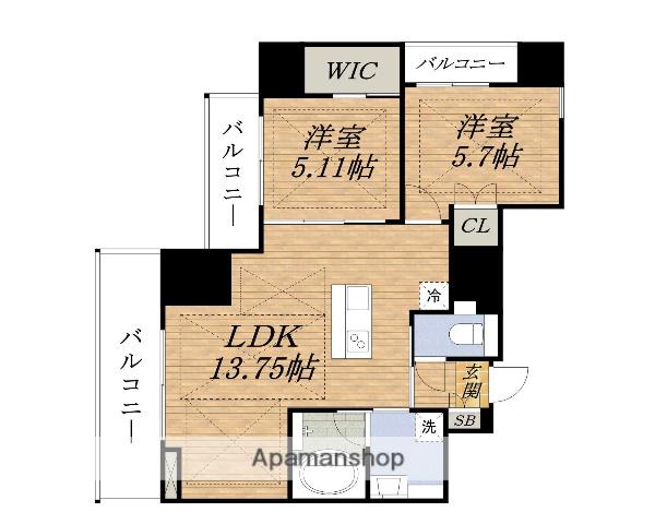 NT江坂プレミアム(2LDK/6階)の間取り写真