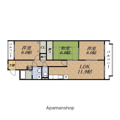 サンシャイン朝日が丘(3LDK/2階)の間取り写真
