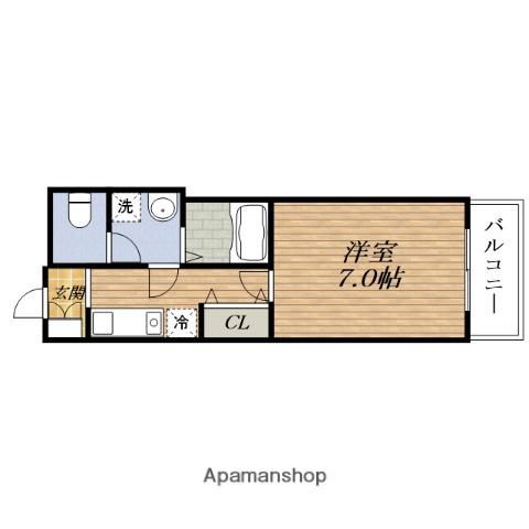 GRAND CASA緑地公園(1K/2階)の間取り写真