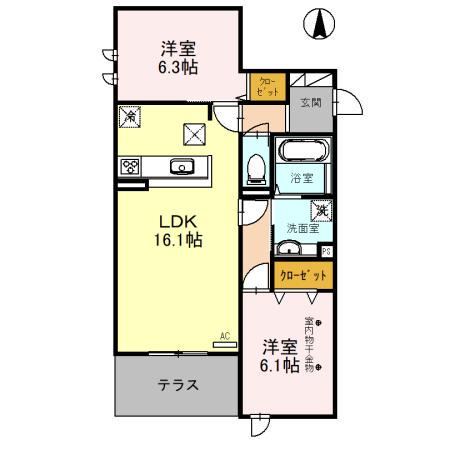 グラサ上穂積(2LDK/1階)の間取り写真