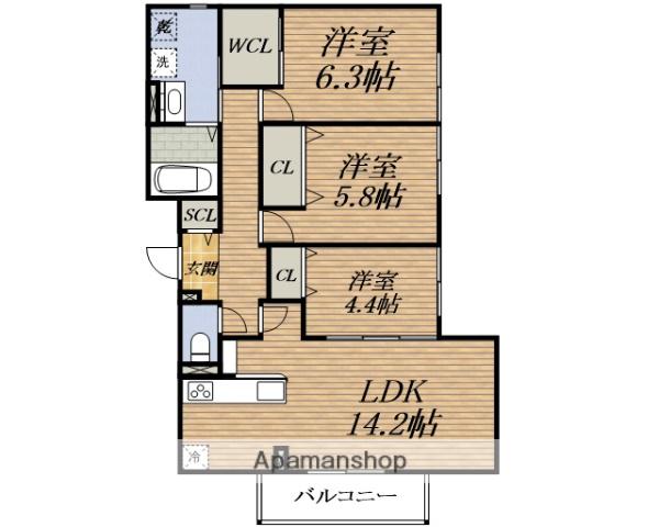 Dーレジデンス春日(3LDK/1階)の間取り写真