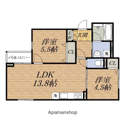 ヴェルメゾン吹田元町(2LDK/1階)の間取り写真