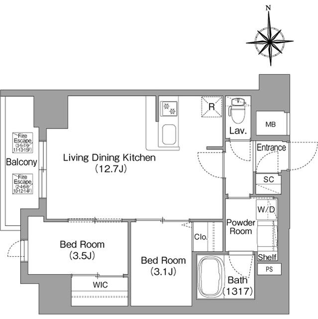 コンフォリア・リヴ北浜高麗橋(2LDK/2階)の間取り写真