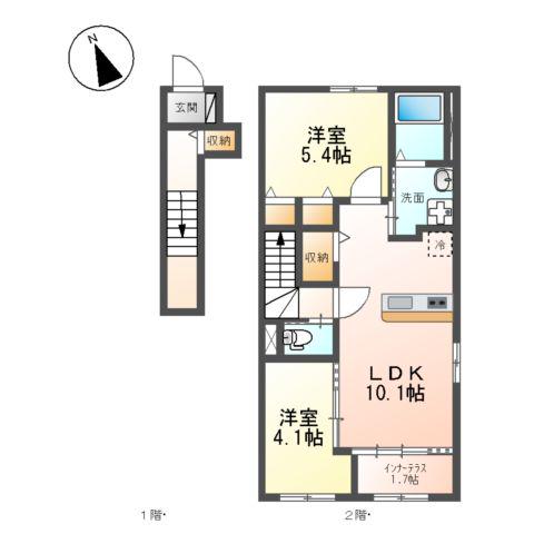 茨木市宇野辺アパート工事(2LDK/2階)の間取り写真