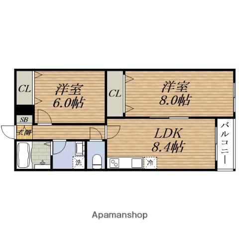 クレセル利倉東Ⅰ(2LDK/3階)の間取り写真