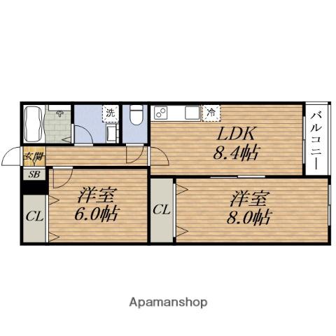 クレセル利倉東Ⅰ(2LDK/3階)の間取り写真