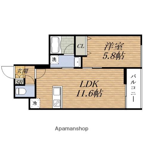 WELL SQUARE豊中本町(1LDK/2階)の間取り写真