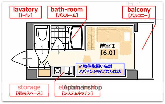 ドミール堺筋本町(1K/11階)の間取り写真