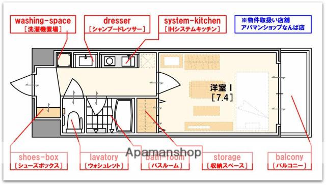 エスリードコート難波ウエストARCENCIEL SQUA(1K/2階)の間取り写真