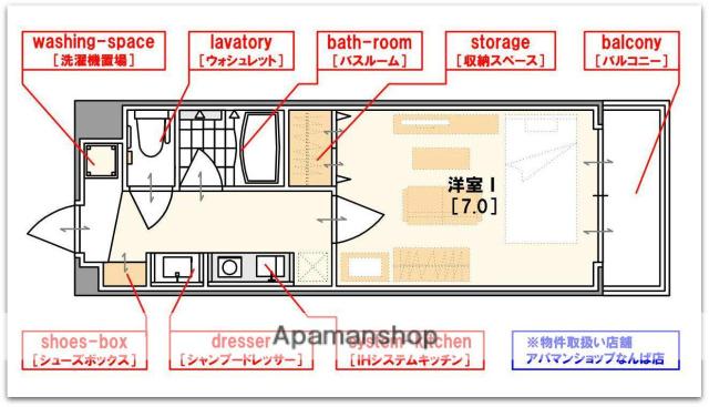 エスリードコート難波ウエストARCENCIEL SQUA(1K/7階)の間取り写真