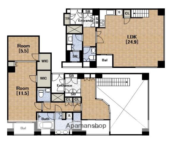 アルグラッドザ・タワー心斎橋(2LDK/36階)の間取り写真