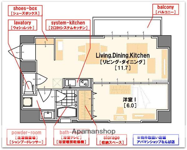 CITY SPIRE難波ウエストⅡ(1LDK/7階)の間取り写真