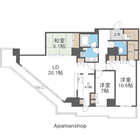 アップルタワー大阪谷町(3LDK/28階)の間取り写真